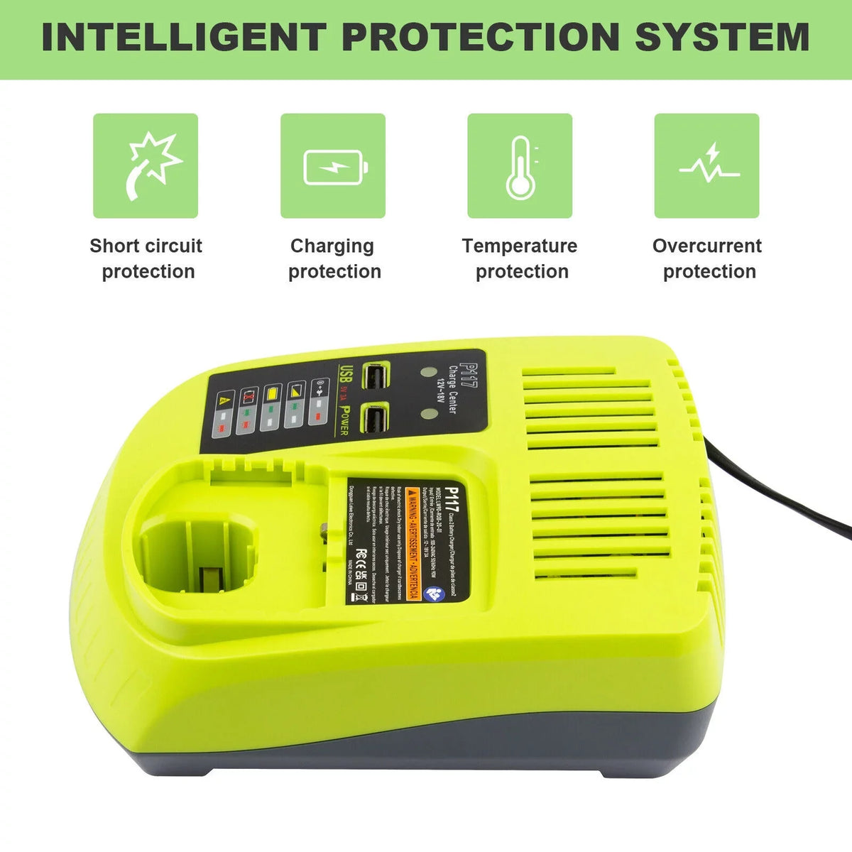 18V  Fast Charger For Ryobi  Li-ion Battery      Plug