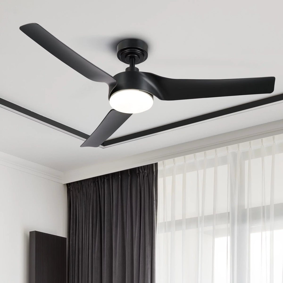 Bestco Modern 52" Smart Ceiling Fan with Dimmable Light Kit & Remote, Black