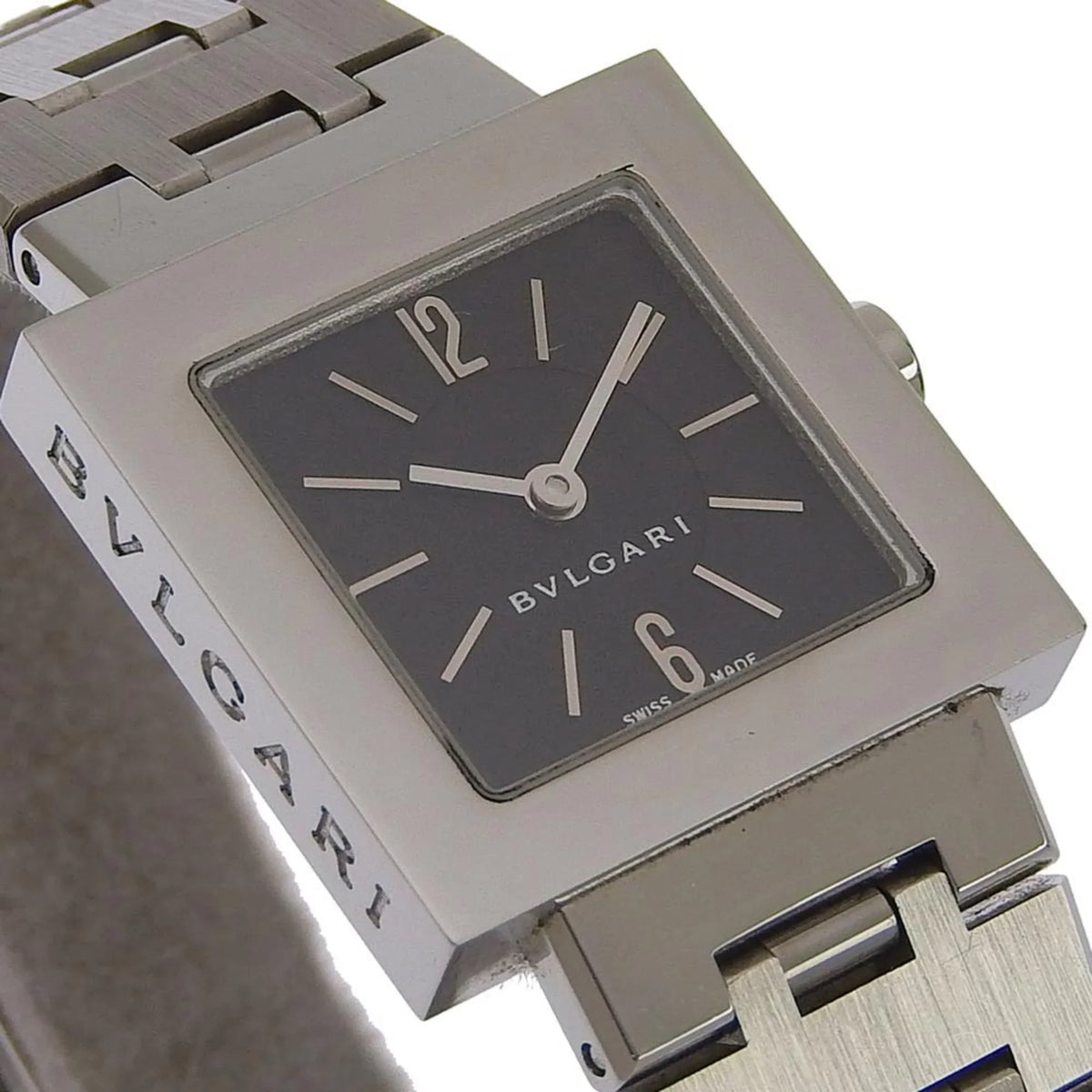 Pre-Owned  Bulgari Quadrado watch  stainless steel silver quartz analog display ladies black dial (Good)