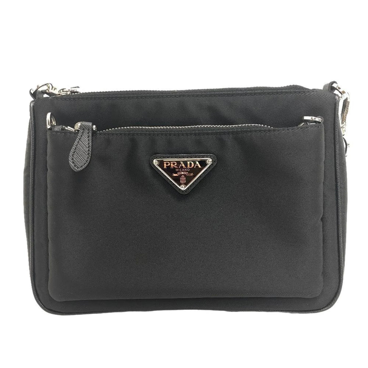 Pre-Owned  1BH168 Tessuto Triangle Plate Shoulder Bag Black Women's  (Good)
