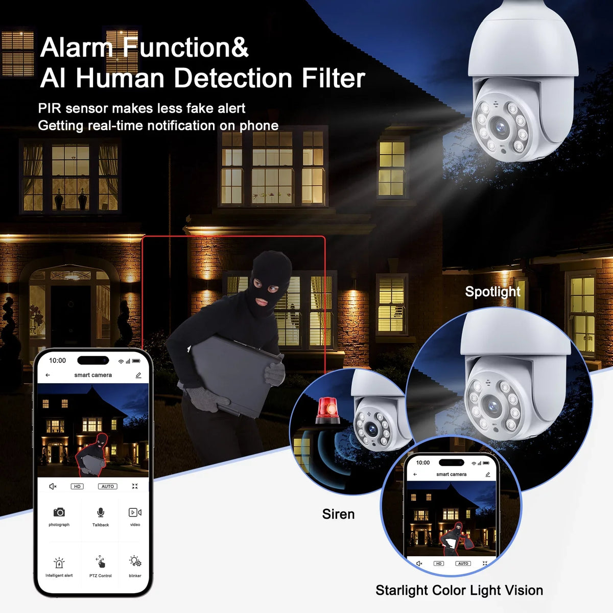 Toguard  2K/4MP WiFi Light Bulb Security Camera Outdoor Indoor  Wireless Dome Surveillance Camera