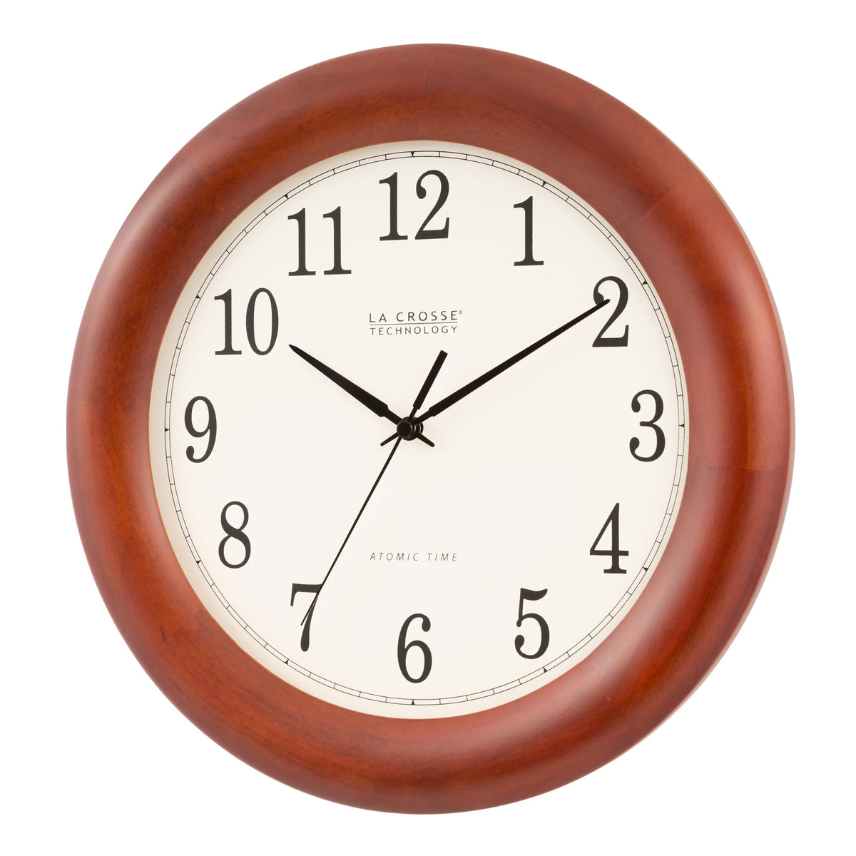 La Crosse Technology 12.5 Inch Cherry finish Oak Wood Atomic Analog Clock, -3122A-Int
