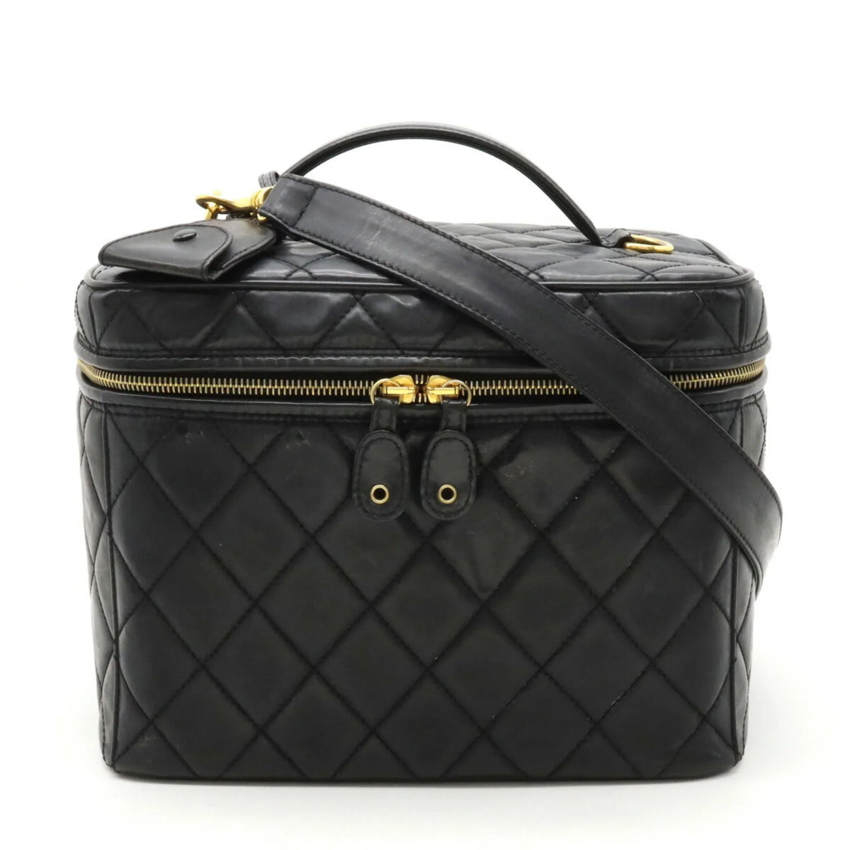Pre-Owned  Chanel Matelasse Coco Mark Vanity Bag Handbag Shoulder Leather Black (Fair)