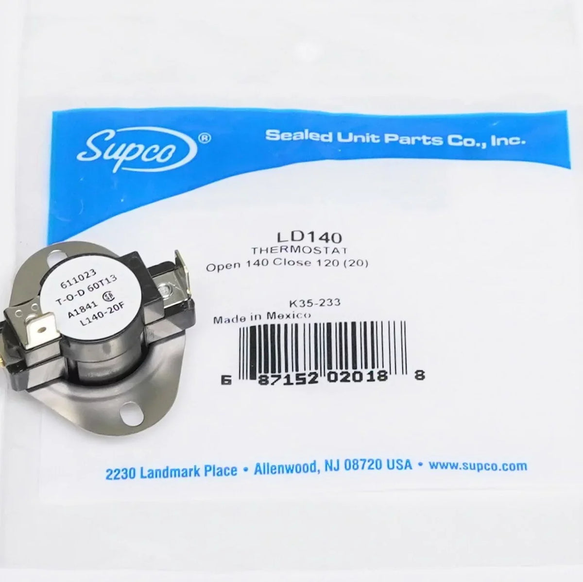Supco  Supco -20 Heater Limit Thermostat Thermodisc Open On Rise 3 Wire