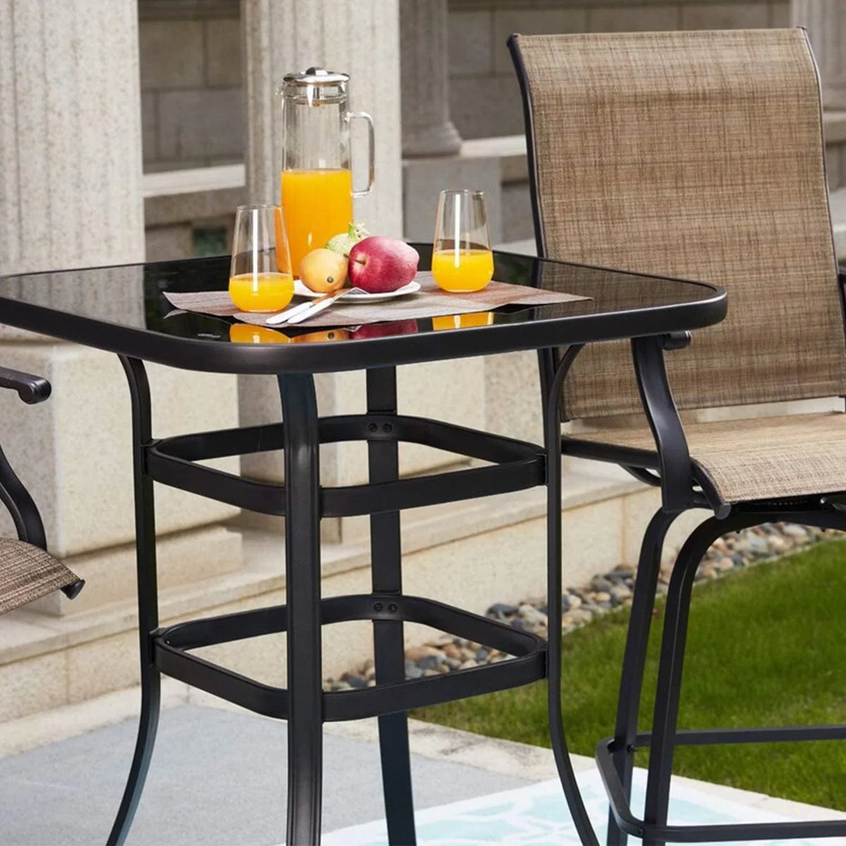 Aura Bistro Porch Squire Shape Glass Bar Table
