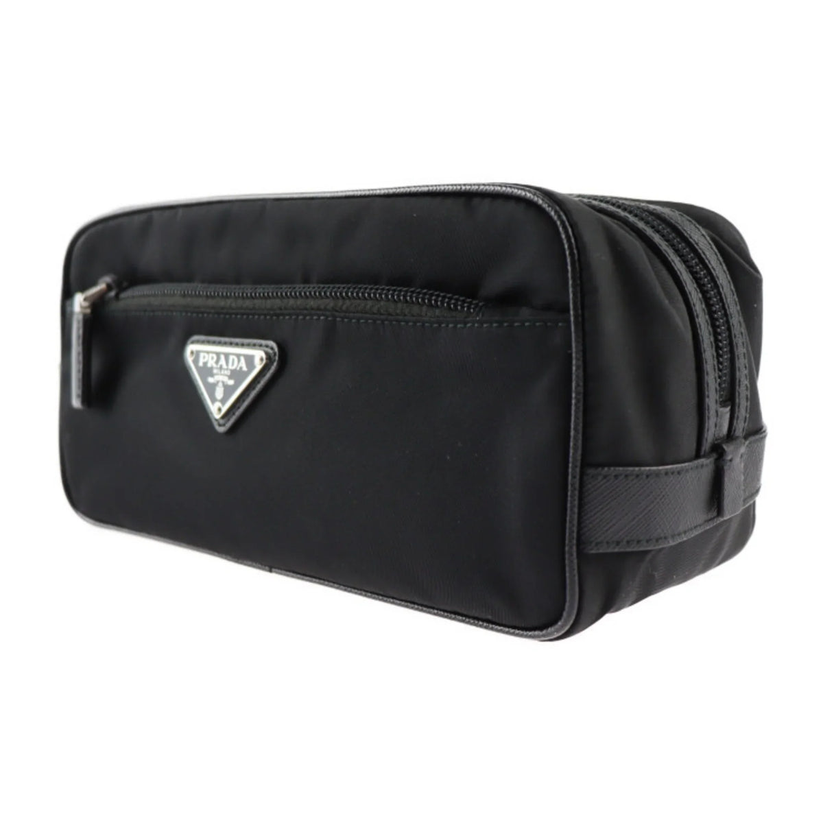 Pre-Owned  Prada second bag 2NA819 nylon leather black silver hardware clutch handbag triangle logo (Good)