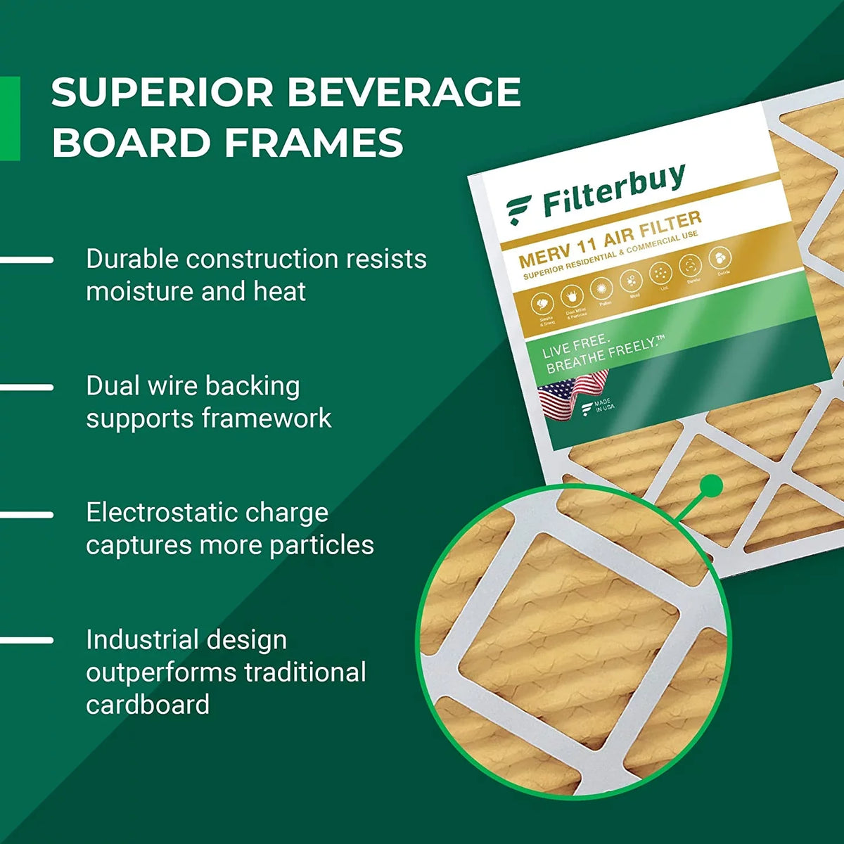 Filterbuy 20x36x1  11 Pleated   Furnace Air Filters (3-Pack)