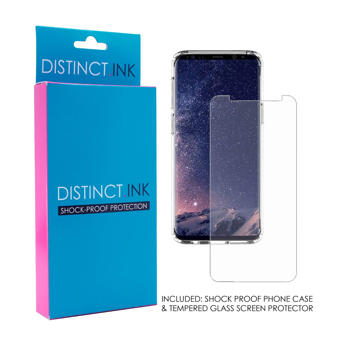 DistinctInk Clear Shockproof Hybrid Case for Samsung Galaxy  (5.8" Screen) -  Bumper, Acrylic Back, Tempered Glass Screen Protector - Faith / Hope / Love - Black & White - Christ