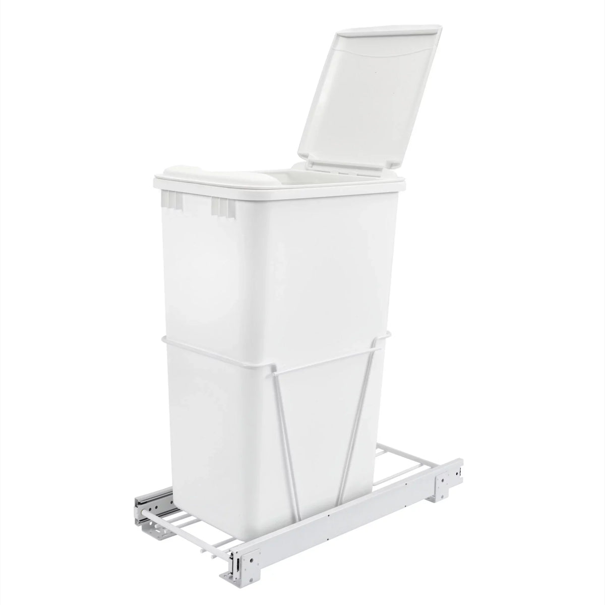 Rev--Shelf Pull Out 50 Qt Sliding Trash Can for Kitchen, White, -12PB-50