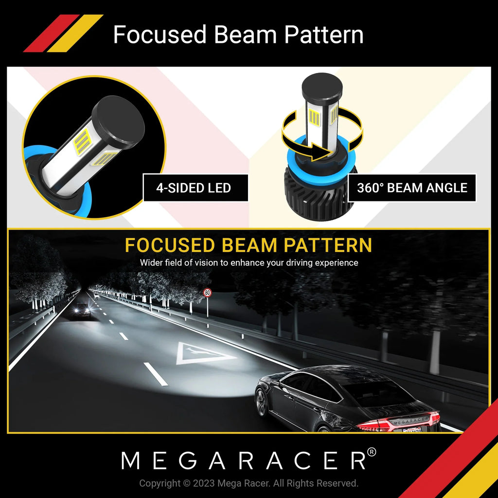 Mega Racer Mercedes-Benz  4 Sided     Headlight Bulbs 6000K Diamond White 12V 60W 10000LM Mercedes-Benz  2002 2003 2008 2009 02 03 08 09 Fog Light Automotive Replacement