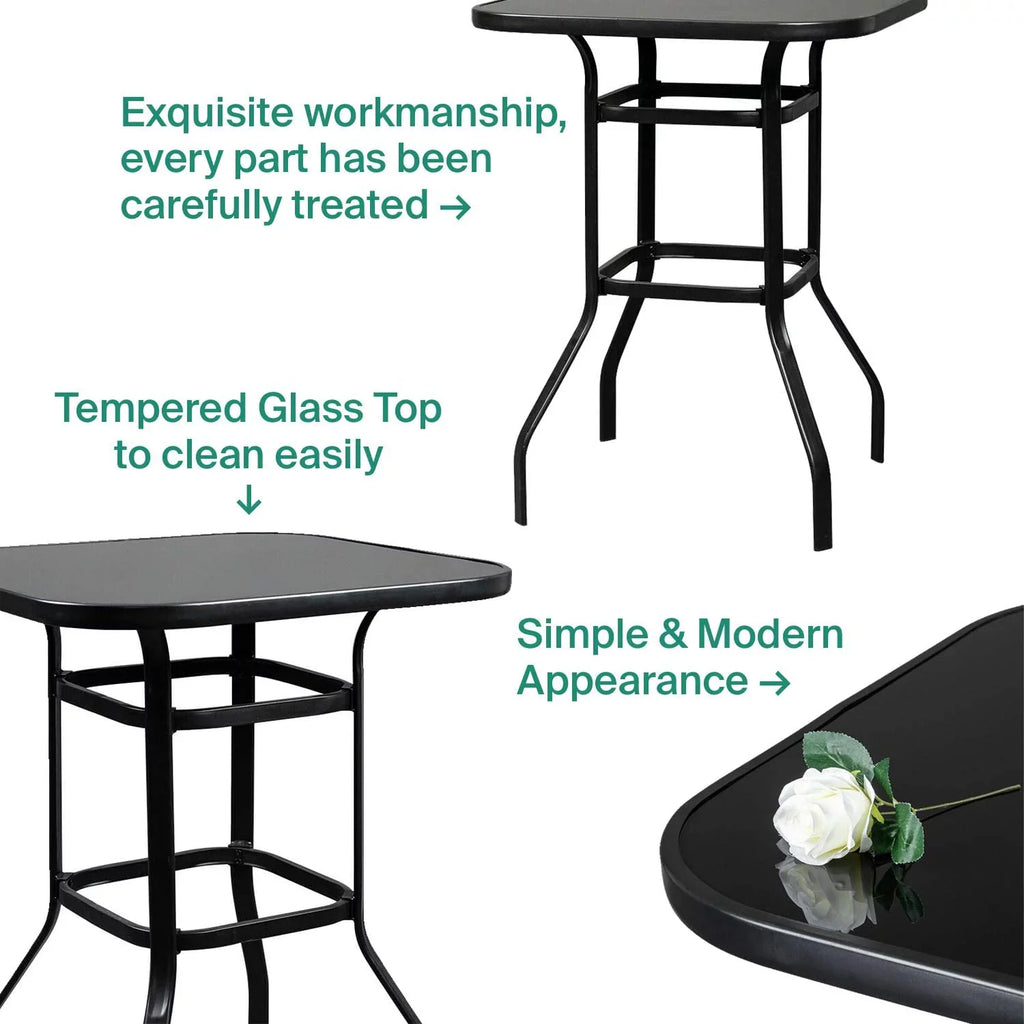 Aura Bistro Porch Squire Shape Glass Bar Table