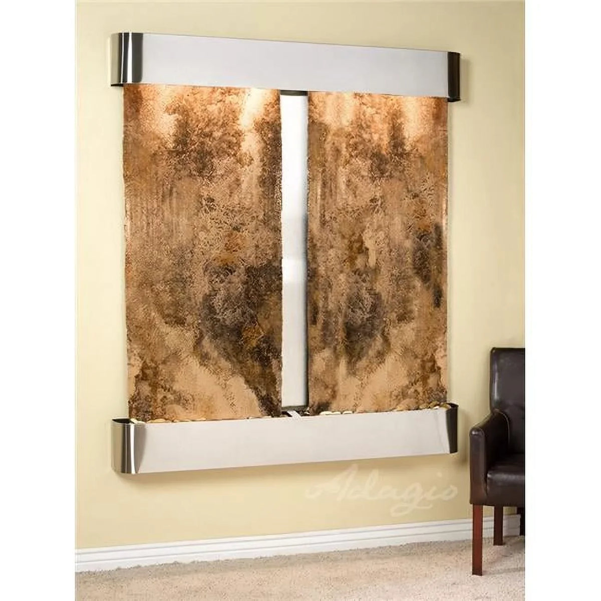 Adagio  Cottonwood Falls Round Stainless Steel Magnifico Travertine Wall Fountain