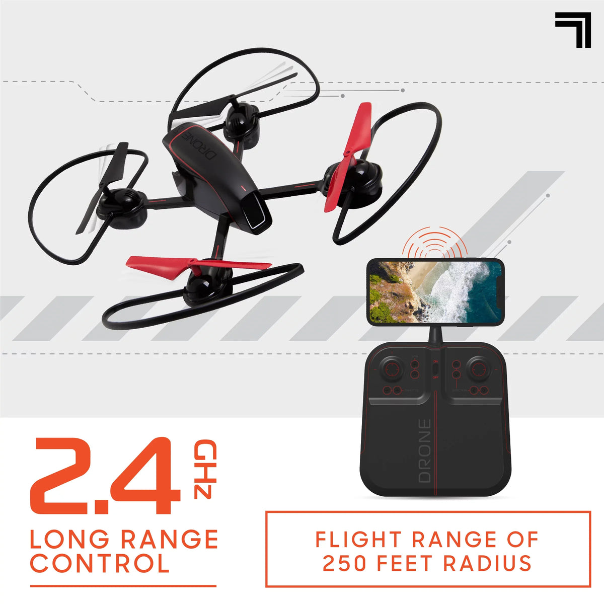 2.4GHz  Mach 10inch Drone with Stream Camera, Remote Controlled Quadcopter with Assisted Landing, Wireless and Rechargeable