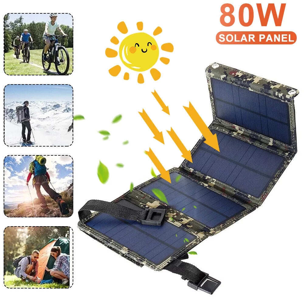 Foldable Outdoor 80W  Solar Panel Portable Phone Charger Camping Hiking Rechargeable Battery High Quality