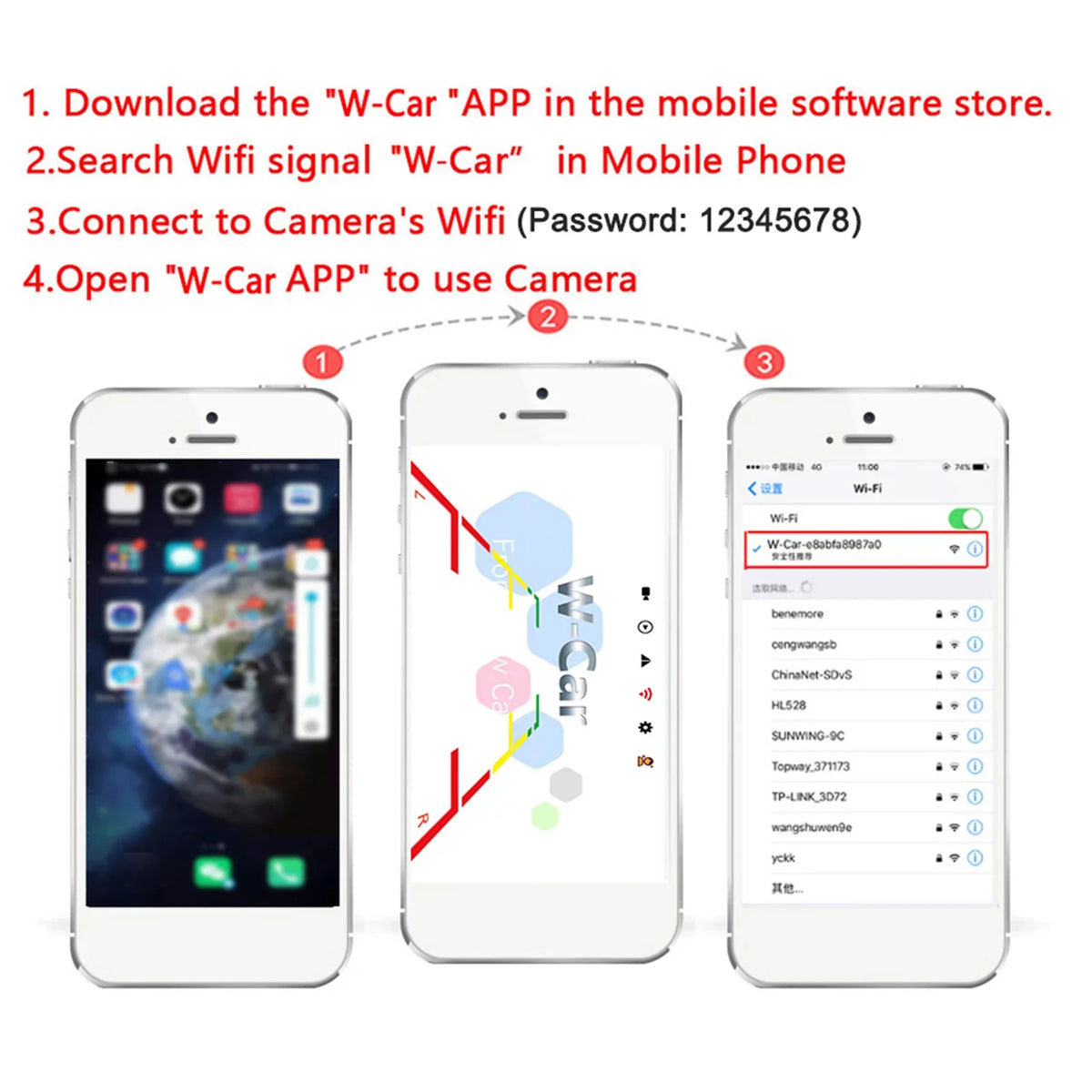 WiFi Wireless Reverse Backup Camera with  Night Vision, Suitable for Automobiles and Commercial Vehicles