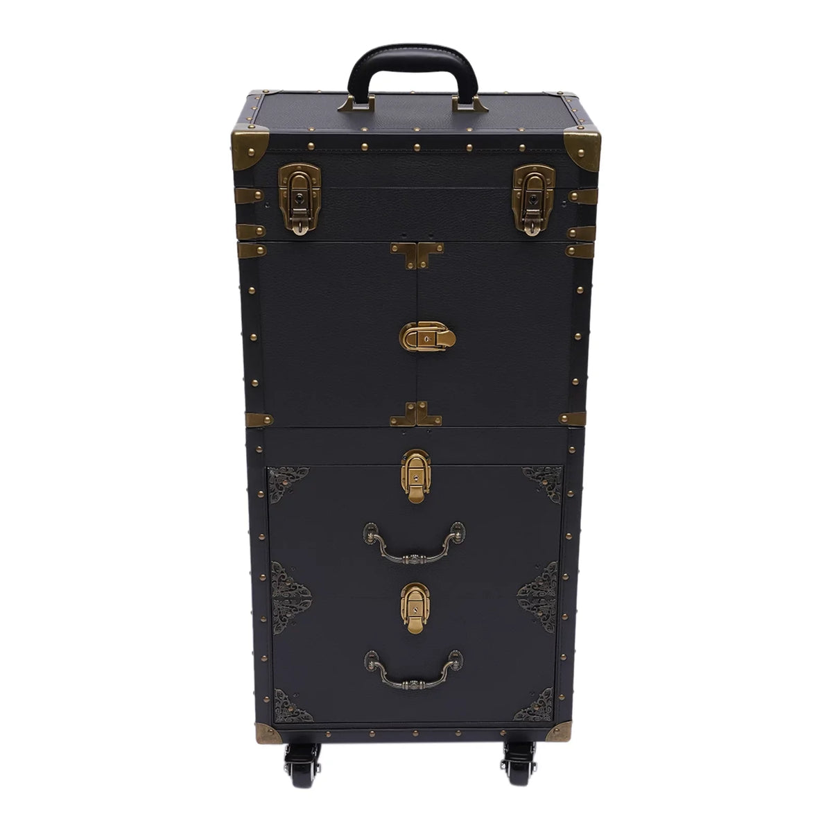 Aiqidi Rolling Lockable Makeup Train Case Hairdressing Trolley Barber Stylist Beauty Salon Cosmetic Luggage Travel Organizer Tool Box with Hair Dryer Holder