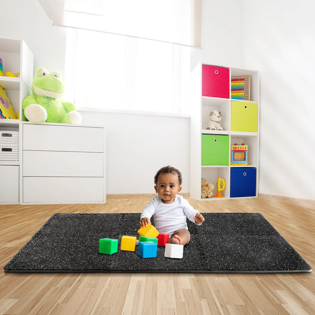 Sivan Fitness 1/2" Thick Rubber Top High Density  Foam Gym Flooring for Home Gym - 12 Interlocking Gym Floor Mat