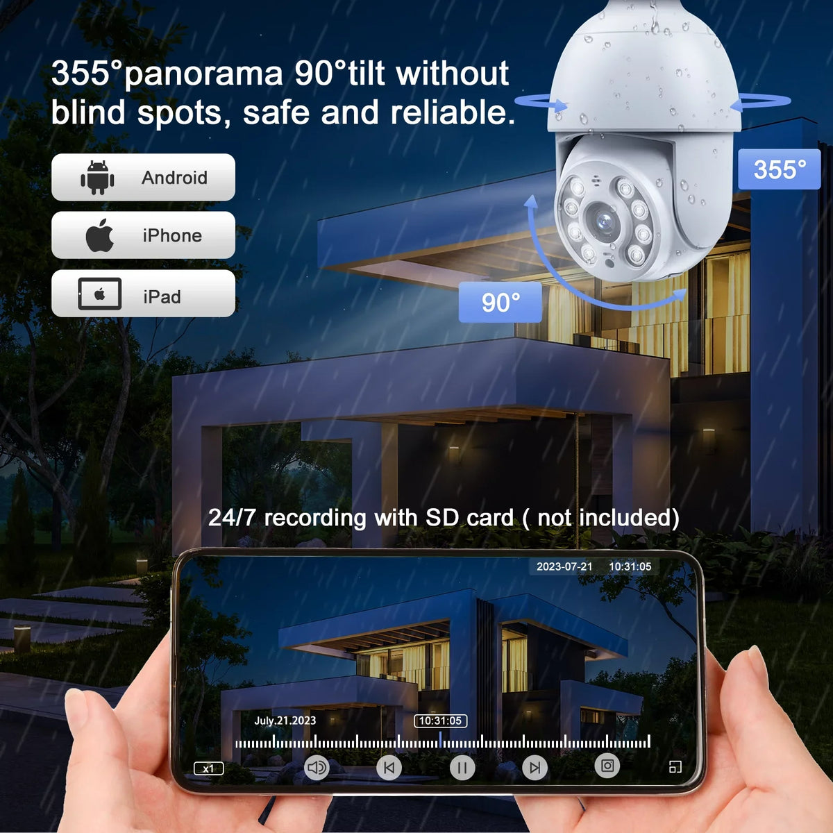 Toguard  2K/4MP WiFi Light Bulb Security Camera Outdoor Indoor  Wireless Dome Surveillance Camera