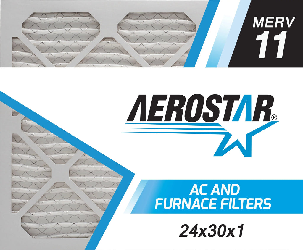Aerostar 24x30x1   11, Pleated Air Filter, 24x30x1, Box of 6, Made in the