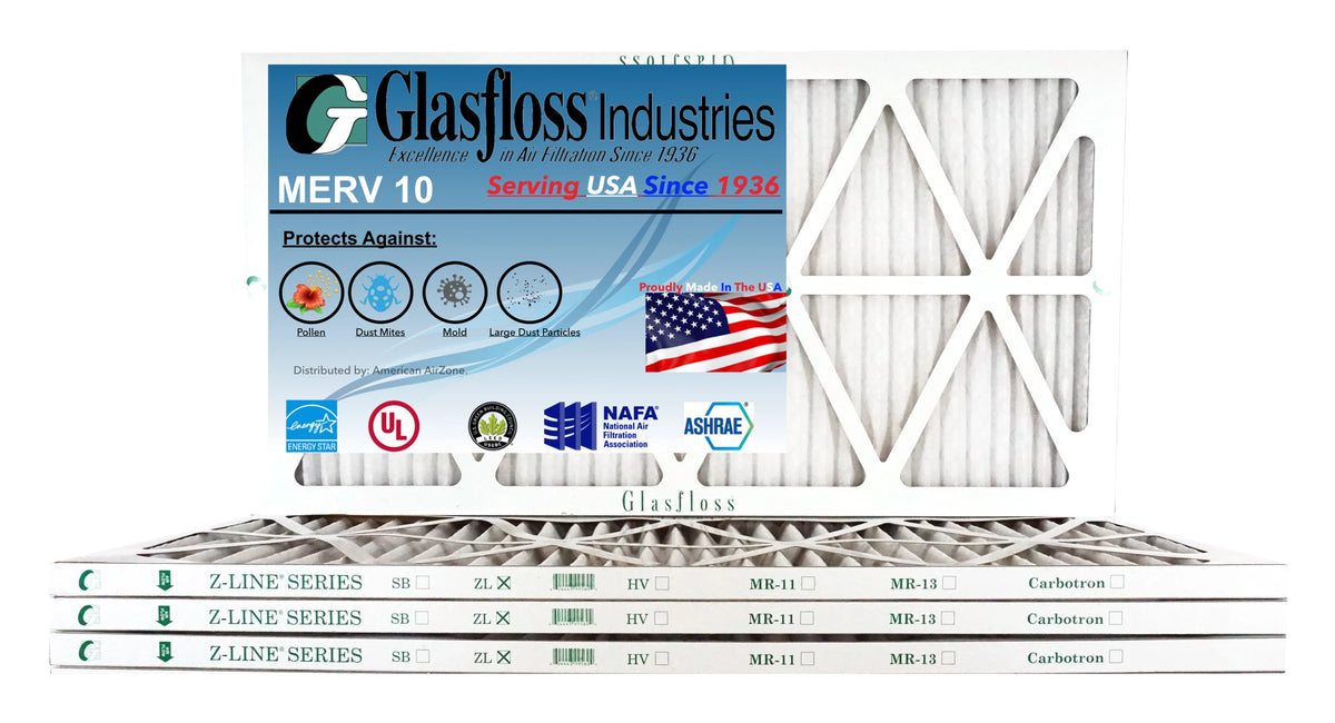 Glasfloss 24x28x1 -  10 -Qty:12 - Furnace Air Filter - Made in  (Actual Size: 23.5 x 27.5x7/8 inch)