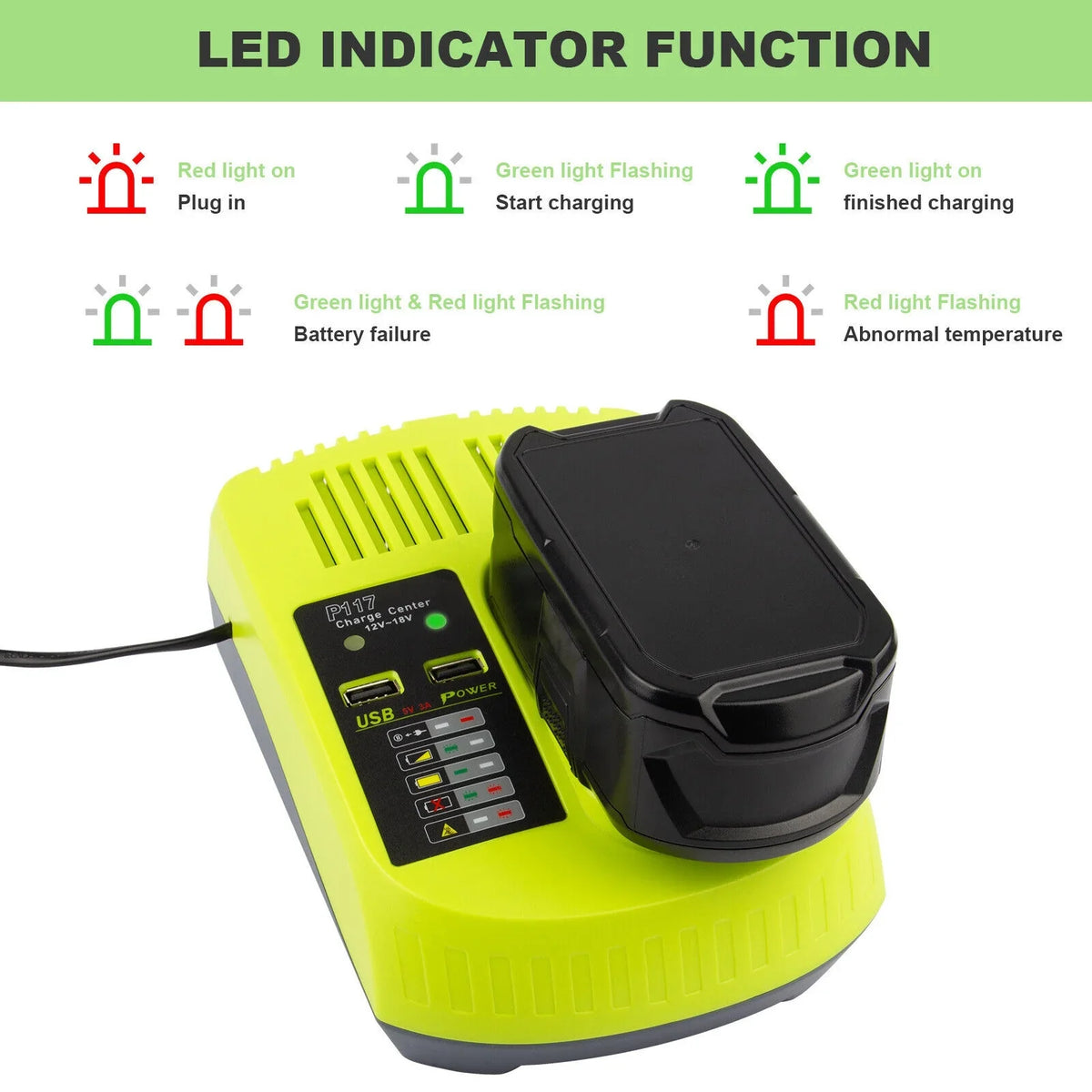 18V  Fast Charger For Ryobi  Li-ion Battery      Plug