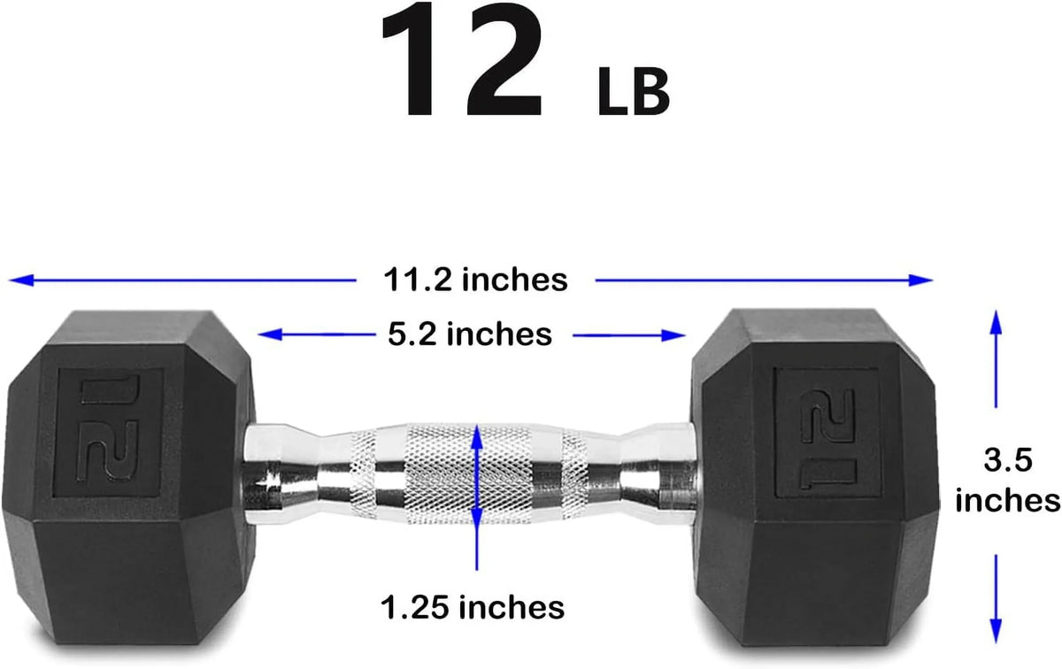 12LB Set Of 2 Hex Dumbbells Rubber Coated Cast Iron Hex Black Dumbbell Weights For Exercises Neoprene Dumbbell Hand Weights Anti-Slip Anti-Roll Hex Shape Colorful 12Lbs Pair