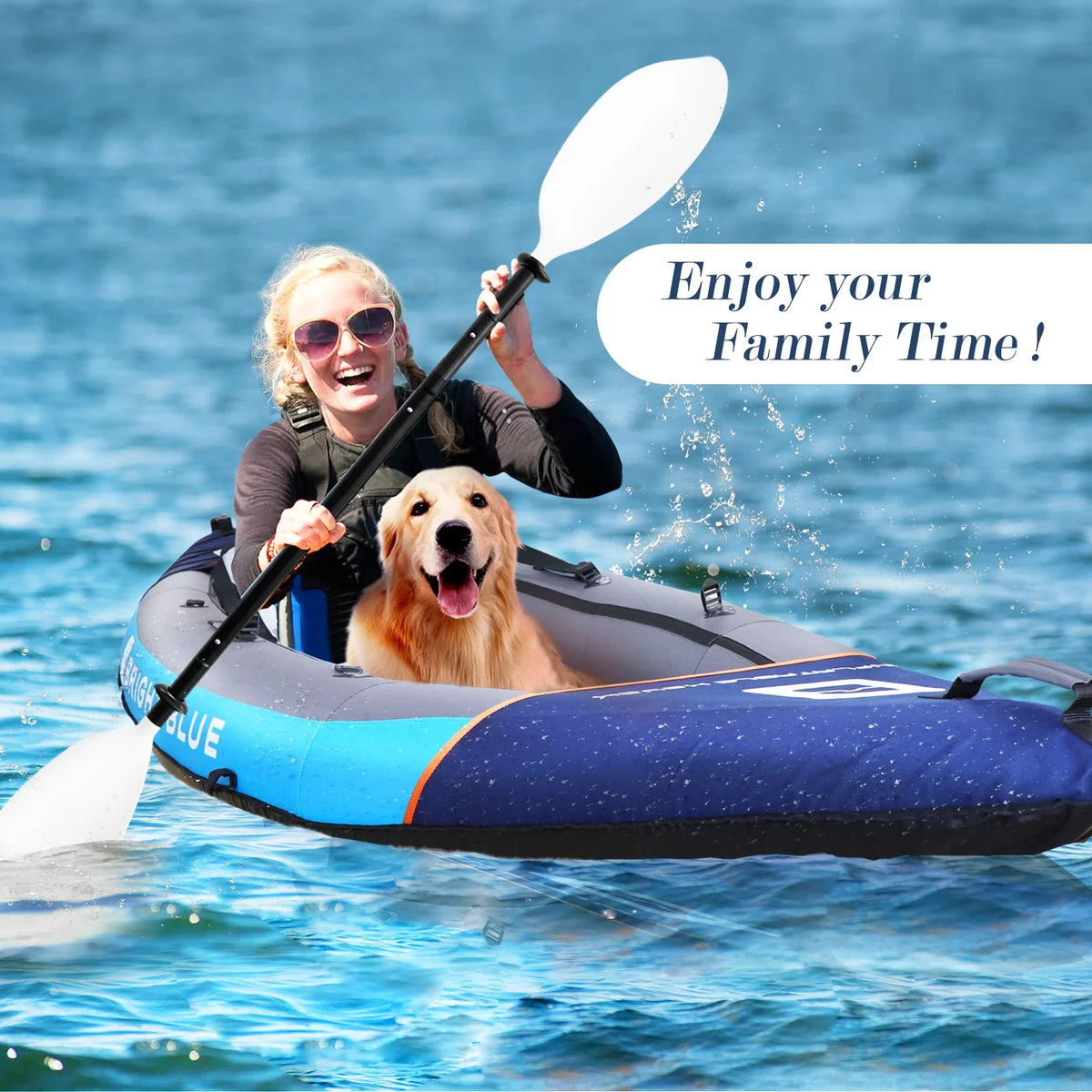 Rich Versatile Blue 11' Inflatable Fishing Kayak Set 2 Person Sit-on Kayak for Adults Angler Blow up Kayak with 2 Paddles 3 Fins and Carrying Bag