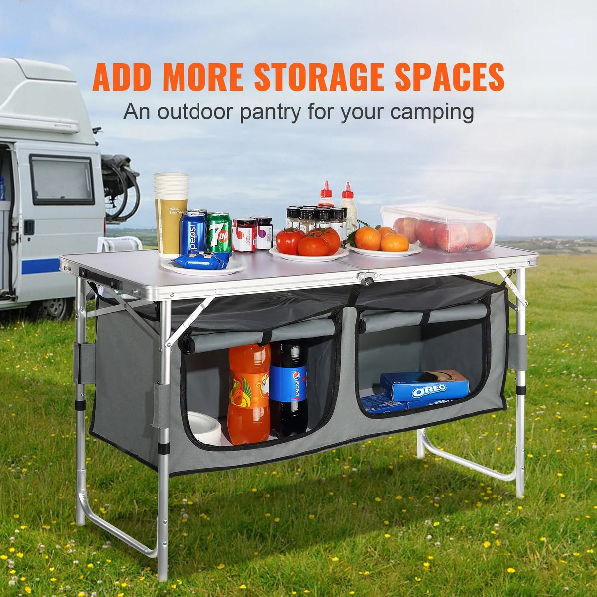 Folding Portable Cook Station 3 Adjustable Heights Camping Kitchen Table