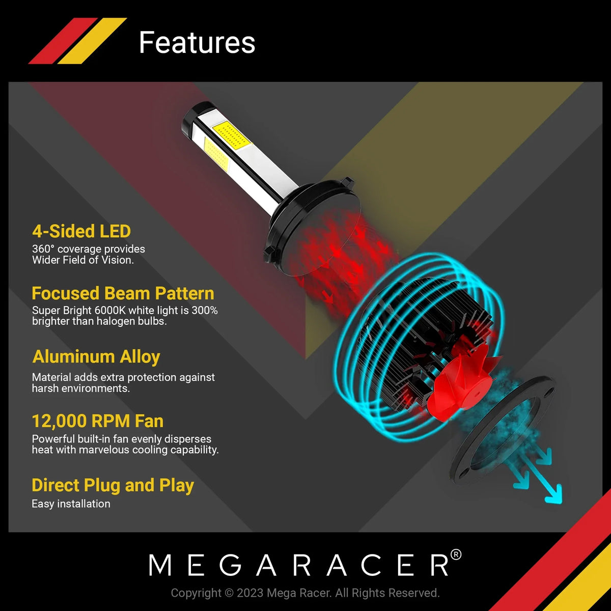 Mega Racer Mercedes-Benz  4 Sided     Headlight Bulbs 6000K Diamond White 12V 60W 10000LM Mercedes-Benz  2002 2003 2008 2009 02 03 08 09 Fog Light Automotive Replacement